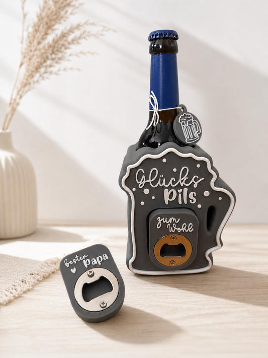 Pilsflaschenhalter mit Flaschenöffner